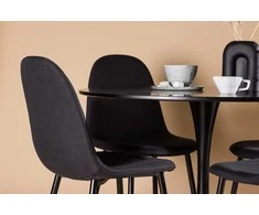 Venture Design Valgomojo stalo ir kėdžių komplektas 100 cm juodas MDF plienas audinys