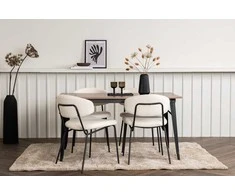 Venture Design Valgomojo stalo ir kėdžių komplektas Tempe valgomojo stalas ir Chico valgomojo kėdė juoda ir balta MDF ir bouclé