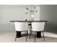 Venture Design Valgomojo stalo ir kėdžių komplektas Isolde valgomojo stalas ir Edina valgomojo kėdė 180x75 cm juoda ir balta MDF ir buklė