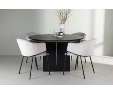 Venture Design Valgomojo stalo ir kėdžių komplektas Matilda valgomojo stalas ir Evelina valgomojo kėdė 130 cm juoda ir šviesiai pilka MDF ir aksomas