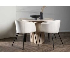 Venture Design Valgomojo stalo ir kėdžių komplektas Olivia valgomojo stalas ir Berit kėdė 110 cm balta smėlio spalvos juodas aksomas