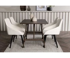 Venture Design Valgomojo stalo ir kėdžių komplektas Kaseidon ir Rosie 120x80 cm Rudas Smėlio spalvos audinys