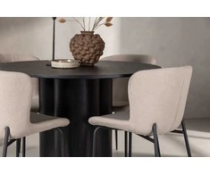 Venture Design Valgomojo stalo ir kėdžių komplektas Olivia valgomojo stalas ir Modesto valgomojo kėdė juoda smėlio spalvos bouclé audinys