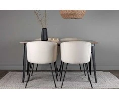 Venture Design Valgomojo stalo ir kėdžių komplektas Tempe ir Berit 140x80 cm Juodasis graikinis riešutas, smėlio spalvos MDF, aksomas