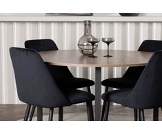 Venture Design Valgomojo stalo ir kėdžių komplektas Durango Night 120 cm juoda ruda veliūras