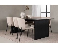 Venture Design Valgomojo stalo ir kėdžių komplektas Vail ir Modesto juodos ir smėlio spalvos MDF ir bouclé