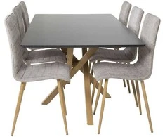 Venture Design Valgomojo stalo ir kėdžių komplektas 180x90x75 cm Juodo ąžuolo imitacija Šviesiai pilka