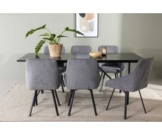 Venture Design Valgomojo stalo ir kėdžių komplektas Astrid valgomojo stalas ir Rosie valgomojo kėdė 200x75 cm juodos spalvos audinys