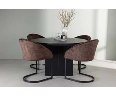 Venture Design Valgomojo stalo ir kėdžių komplektas Matilda valgomojo stalas ir Evening valgomojo kėdė 130 cm juoda ruda audinys
