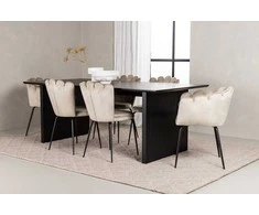 Venture Design Valgomojo stalo ir kėdžių komplektas Vail ir Limhamn juodos ir smėlio spalvos MDF ir aksomas