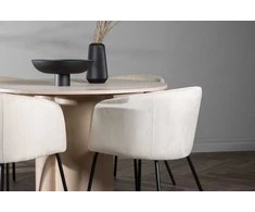 Venture Design Valgomojo stalo ir kėdžių komplektas Olivia valgomojo stalas ir Berit kėdė 110 cm balta smėlio spalvos juodas aksomas