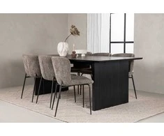 Venture Design Valgomojo stalo ir kėdžių komplektas Vail ir Modesto juodos ir pilkos spalvos MDF ir bouclé