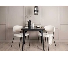 Venture Design Valgomojo stalo ir kėdžių komplektas Tempe valgomojo stalas ir Chico valgomojo kėdė juoda ir balta MDF ir bouclé