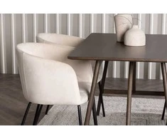 Venture Design Valgomojo stalo ir kėdžių komplektas Kaseidon valgomojo stalas ir Berit kėdė 120x80 cm ruda juoda smėlio spalvos mediena aksomas