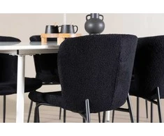 Venture Design Valgomojo stalo ir kėdžių komplektas Silar valgomojo stalas su Modesto valgomojo kėde 180x90 cm balta juoda plienas apmuštas