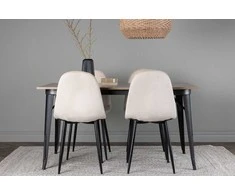 Venture Design Valgomojo stalo ir kėdžių komplektas Tempe 140x80 cm Juodasis graikinis riešutas, smėlio spalvos veliūras