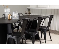 Venture Design Valgomojo stalo ir kėdžių komplektas Bootcut ovalus valgomojo stalas ir Tempe valgomojo kėdė 230x115 cm juoda