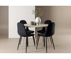 Venture Design Valgomojo stalo ir kėdžių komplektas Plaza valgomojo stalas ir Polar valgomojo kėdė 100 cm balta MDF juodas aksomas