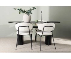 Venture Design Valgomojo stalo ir kėdžių komplektas Isolde valgomojo stalas ir Chico valgomojo kėdė 180x75 cm juoda ir balta MDF ir boucle