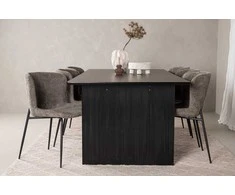 Venture Design Valgomojo stalo ir kėdžių komplektas Vail ir Modesto juodos ir pilkos spalvos MDF ir bouclé