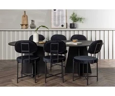 Venture Design Valgomojo stalo ir kėdžių komplektas Bootcut ovalus valgomojo stalas ir Stella valgomojo kėdė 115x230 cm juoda