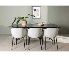 Venture Design Valgomojo stalo ir kėdžių komplektas Astrid valgomojo stalas ir Evelina valgomojo kėdė 200x75 cm juoda ir šviesiai pilka MDF ir aksomas
