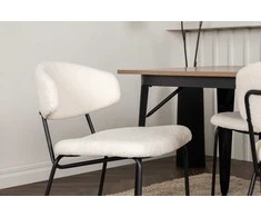 Venture Design Valgomojo stalo ir kėdžių komplektas Tempe valgomojo stalas ir Chico valgomojo kėdė juoda ir balta MDF ir bouclé