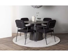 Venture Design Valgomojo stalo ir kėdžių komplektas Lanzo valgomojo stalas ir Yesterday valgomojo kėdė 120 cm rudos ir juodos spalvos MDF ir bouclé