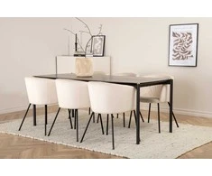 Venture Design Valgomojo stalo ir kėdžių komplektas Pelle valgomojo stalas ir Berit kėdė 190x90x75 cm juoda smėlio spalvos veliūras