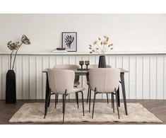 Venture Design Valgomojo stalo ir kėdžių komplektas Tempe valgomojo stalas ir Modesto valgomojo kėdė juoda pilka MDF bouclé metalas