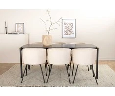 Venture Design Valgomojo stalo ir kėdžių komplektas Pelle valgomojo stalas ir Berit kėdė 190x90x75 cm juoda smėlio spalvos veliūras