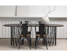 Venture Design Valgomojo stalo ir kėdžių komplektas Stone Oval ir Tempe 220x100 cm juoda ruda MDF metalas