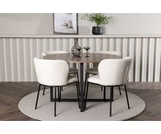 Venture Design Valgomojo stalo ir kėdžių komplektas Durango ir Edina 120 cm Juodasis riešutas Baltas MDF Metalas Audinys