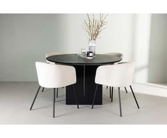 Venture Design Valgomojo stalo ir kėdžių komplektas Matilda valgomojo stalas ir Berit kėdė 130 cm juoda smėlio spalvos MDF aksomas