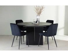 Venture Design Valgomojo stalo ir kėdžių komplektas Matilda valgomojo stalas ir naktinė valgomojo kėdė 130 cm juodas MDF ir aksomas