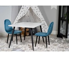 Venture Design Valgomojo stalo ir kėdžių komplektas 80x60 cm baltas mėlynas aksomas