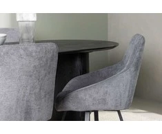 Venture Design Valgomojo stalo ir kėdžių komplektas Isolde valgomojo stalas ir Rosie valgomojo kėdė 180x75 cm juodos spalvos audinys