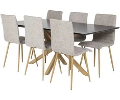 Venture Design Valgomojo stalo ir kėdžių komplektas 180x90x75 cm Juodo ąžuolo imitacija Šviesiai pilka