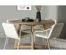 Venture Design Valgomojo stalo ir kėdžių komplektas Yakidon valgomojo stalas ir Tvist valgomojo kėdė, smėlio spalvos, guminė mediena, ąžuolo imitacijos MDF, PU oda