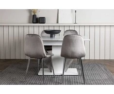 Venture Design Valgomojo stalo ir kėdžių komplektas Disa valgomojo stalas 120x80 cm baltas ištraukiamas