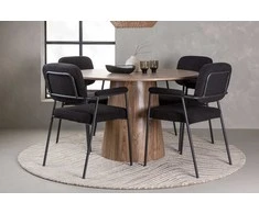 Venture Design Valgomojo stalo ir kėdžių komplektas Lanzo valgomojo stalas 120 cm juodas MDF bouclé metalas