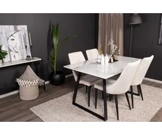Venture Design Valgomojo stalo ir kėdžių komplektas Estelle valgomojo stalas 140x90 cm baltas Leone valgomojo kėdė