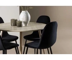 Venture Design Valgomojo stalo ir kėdžių komplektas Plaza valgomojo stalas ir Polar valgomojo kėdė 100 cm balta MDF juodas aksomas