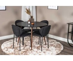 Venture Design Valgomojo stalo ir kėdžių komplektas Plaza Apvalus stalas 100 cm Juodas Vault valgomojo kėdė Juoda audinys Juoda
