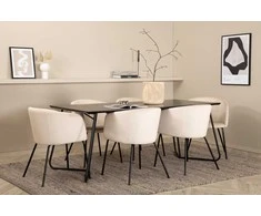 Venture Design Valgomojo stalo ir kėdžių komplektas Petra valgomojo stalas 190x90x75 cm juodas aksomas