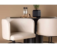 Venture Design Valgomojo stalo ir kėdžių komplektas Olivia ir Simrishamn 110 cm juoda smėlio spalvos MDF audinys plienas
