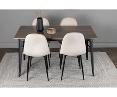 Venture Design Valgomojo stalo ir kėdžių komplektas Tempe 140x80 cm Juodasis graikinis riešutas, smėlio spalvos veliūras