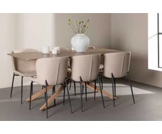Venture Design Valgomojo stalo ir kėdžių komplektas Piazza valgomojo stalas su Modesto valgomojo kėde 180x90 cm smėlio spalvos