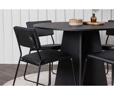 Venture Design Valgomojo stalo ir kėdžių komplektas Bootcut ir Kenth 110 cm juodas MDF faneruotė ir PU
