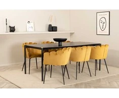 Venture Design Valgomojo stalo ir kėdžių komplektas Pelle Limhamn 190x90x75 cm Juodas Auksinis Aksomas